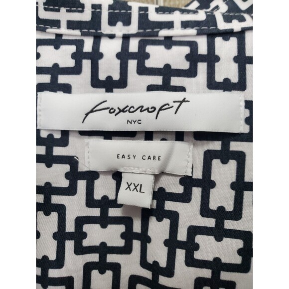 Foxcroft NYC Easy Care Pinpoint Stretch Chain Print Poplin Button-Up Shirt XXL - Picture 2 of 3